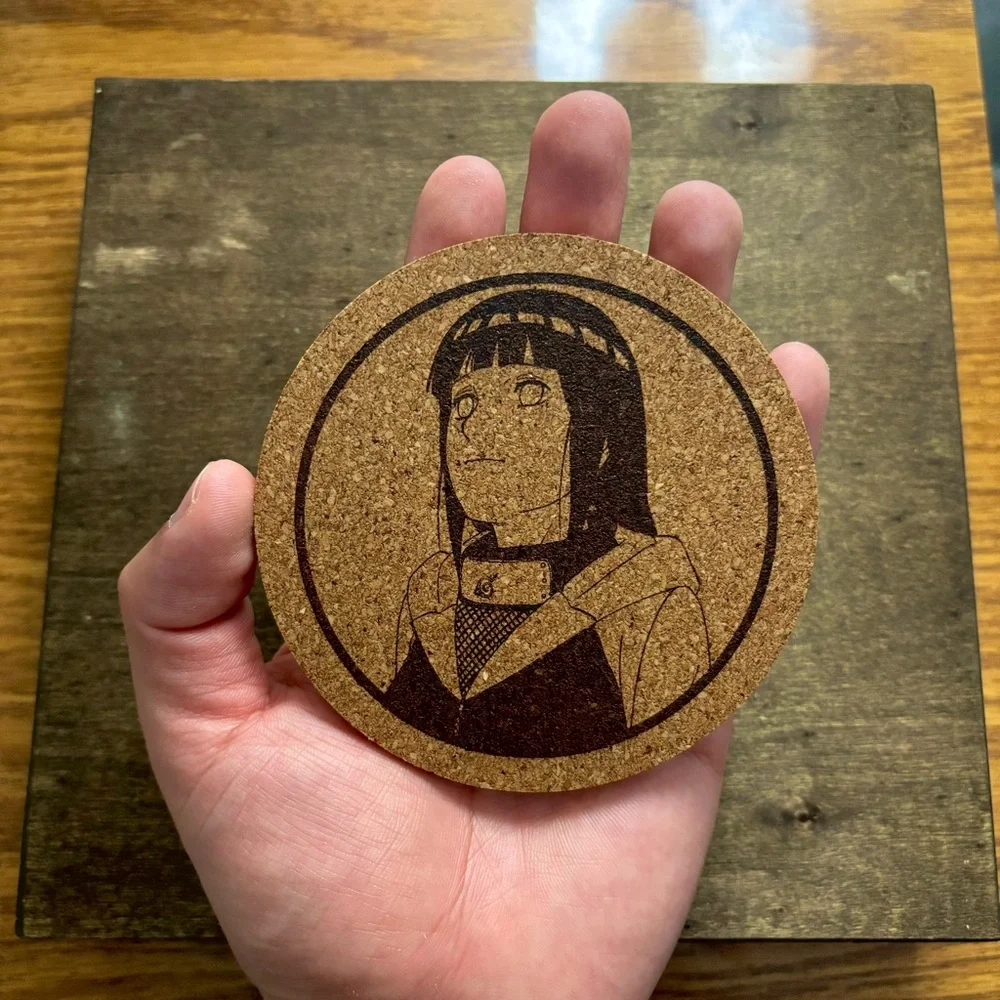 Naruto Hinata Laser Engraved Cork Coaster